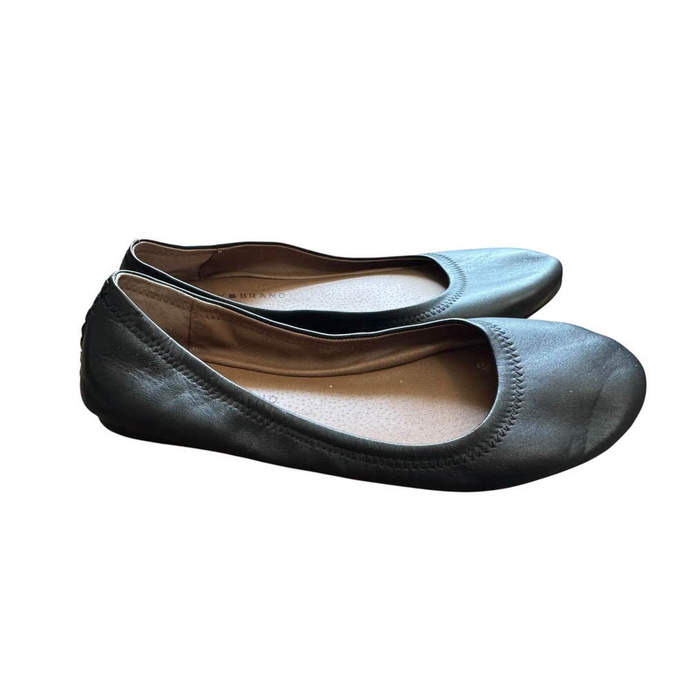 Lucky Brand Emmie Ballet Flats Womens 10M Black Leather Excellent Whipstitch